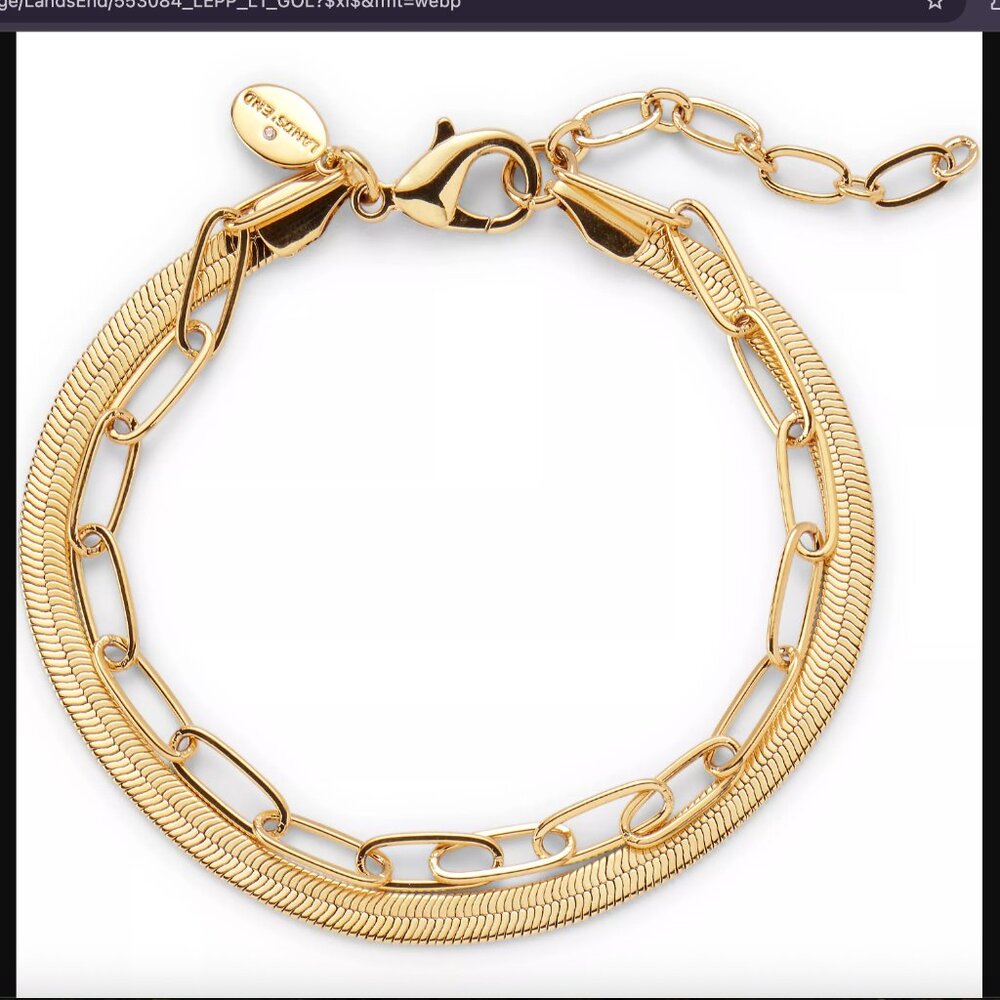 Lands’ End Water-Resistant Double Chain Bracelet – Gold Tone